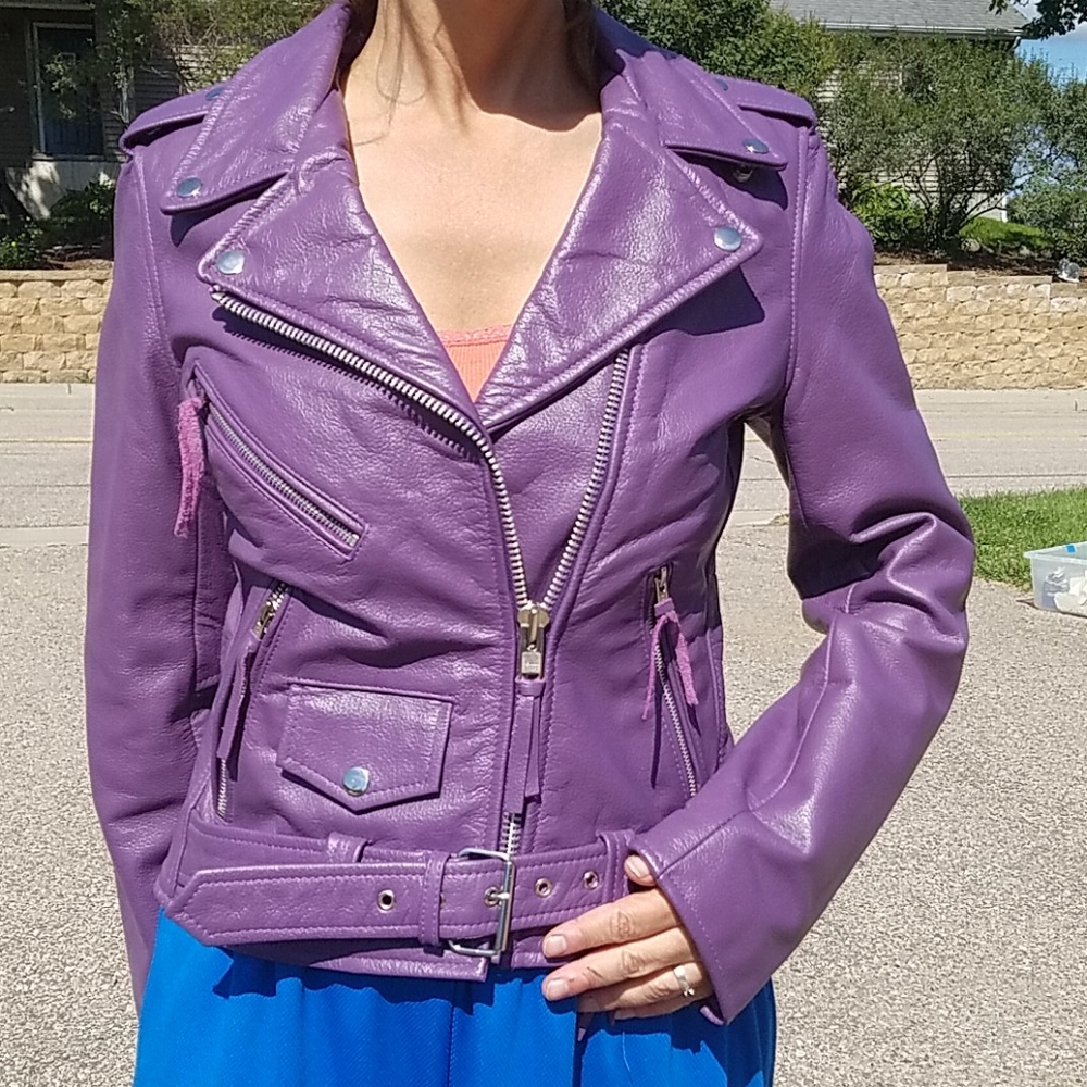 Small purple leather motorcycle jacket